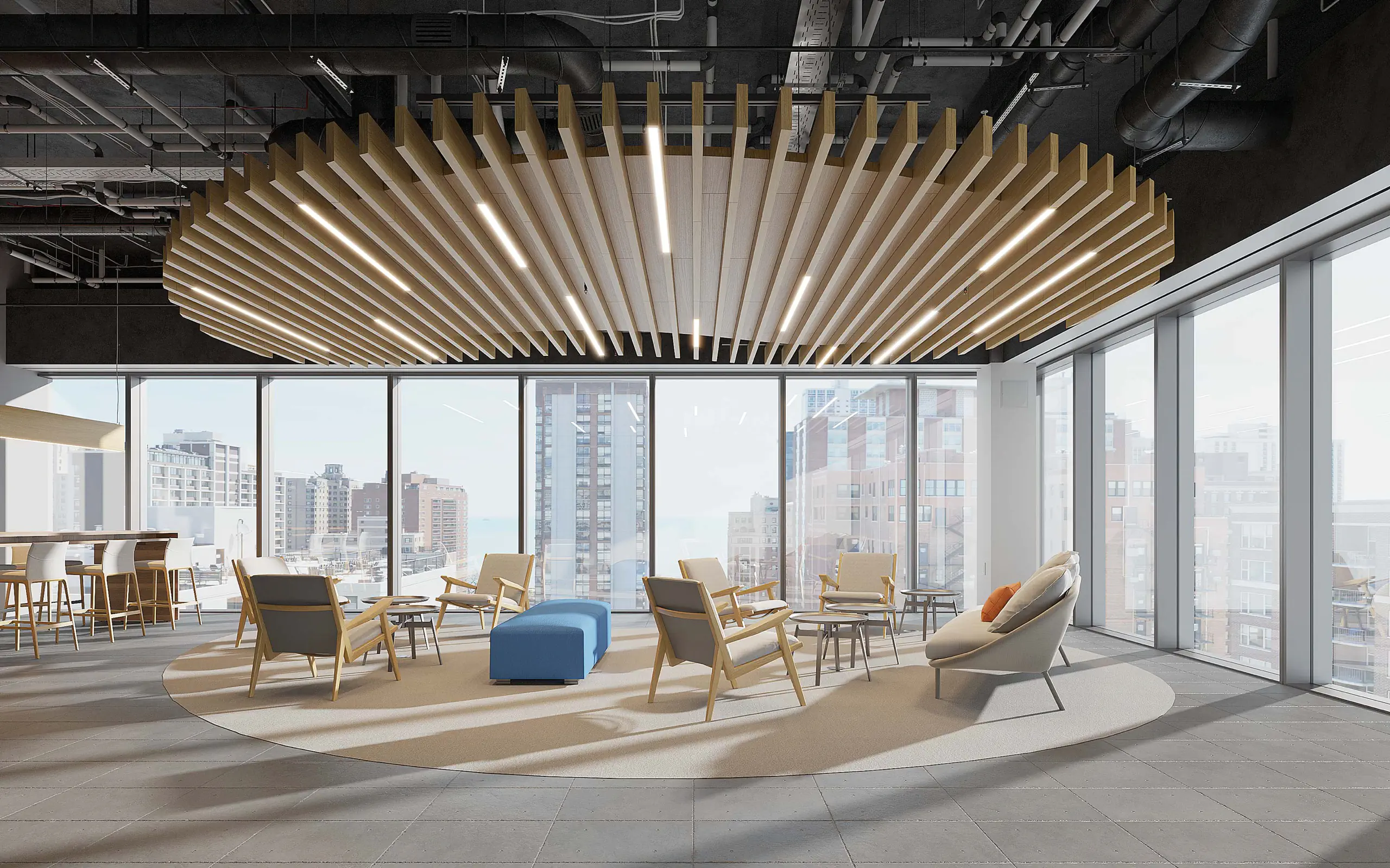 Rensa acoustic luminaires in a contemporary architectural space